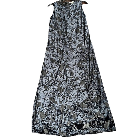 Petite Sophisticate Maxi Dress Womens 4p Sleeveless Black Velvet Floral USA Made - Picture 1 of 7